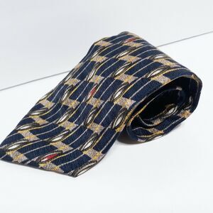 Silk Necktie EARVIN MAGIC JOHNSON SIGNATURE Blue And Gold Geometric  54” New